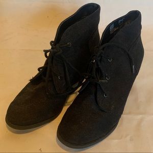 Suede Black Ankle Wedge Booties